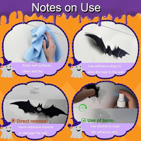زينة الهالوين ثلاثية الأبعاد، 60 قطعة 4 أحجام واقعية من مادة PVC المخيفة لنافذة ملصقات الحائط لتزيين المنزل بنفسك ومستلزمات حفلات الهالوين in Kuwait