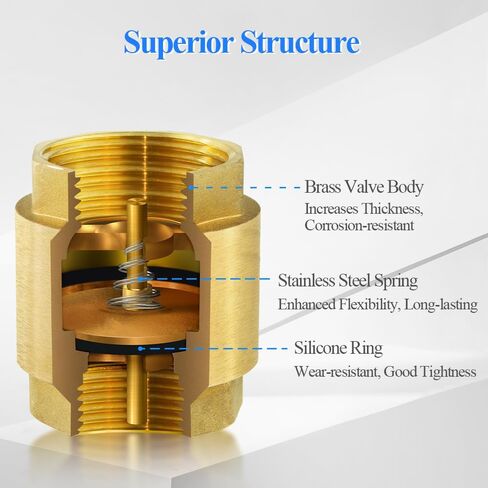 Vertical Spring Check Valve, 1" Thread Brass Check Valve, Easy to Install, One Way Backflow Control Check Valves for Plumbing Water Boiler Heating System (DN25) in Kuwait
