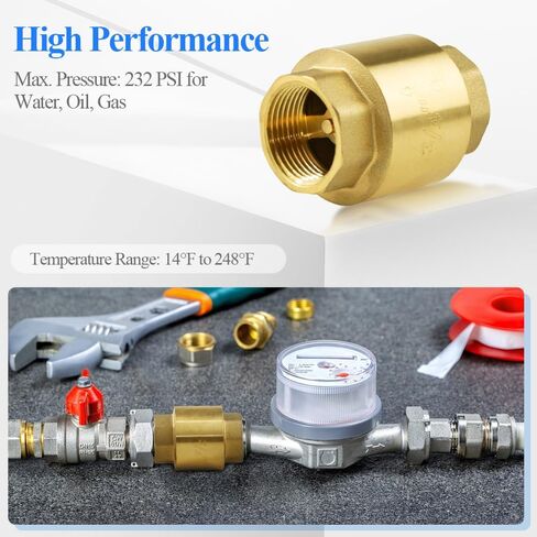 Vertical Spring Check Valve, 1" Thread Brass Check Valve, Easy to Install, One Way Backflow Control Check Valves for Plumbing Water Boiler Heating System (DN25) in Kuwait
