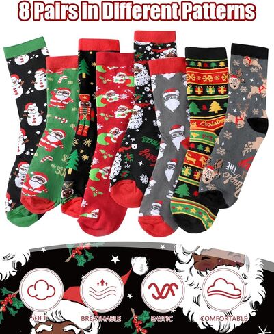 8 Pairs Novelty Black Santa Christmas Socks Funny African American Santa Crew Socks for Christmas Stocking Stuffers in Saudi Arabia