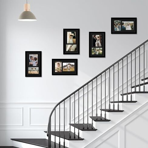 Wood 8x14 Collage Picture frames, Display 4x6 and 5x7 with Mat or 8x14 Without Mat, Wall Hanging 2 Opening Photo Frame with Shatter Resistant Plexiglass, White Mat, Black in Saudi Arabia
