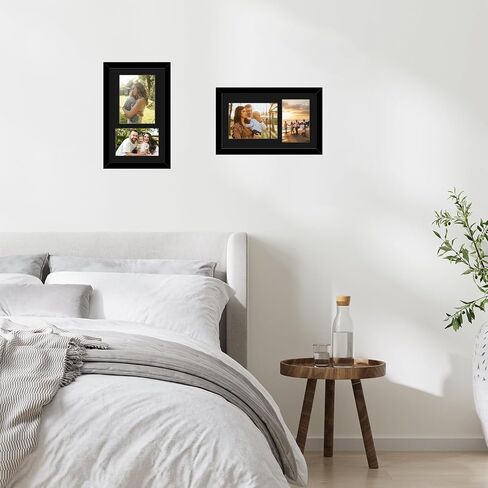 Wood 8x14 Collage Picture frames, Display 4x6 and 5x7 with Mat or 8x14 Without Mat, Wall Hanging 2 Opening Photo Frame with Shatter Resistant Plexiglass, White Mat, Black in Saudi Arabia