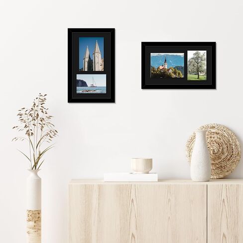 Wood 8x14 Collage Picture frames, Display 4x6 and 5x7 with Mat or 8x14 Without Mat, Wall Hanging 2 Opening Photo Frame with Shatter Resistant Plexiglass, White Mat, Black in Saudi Arabia