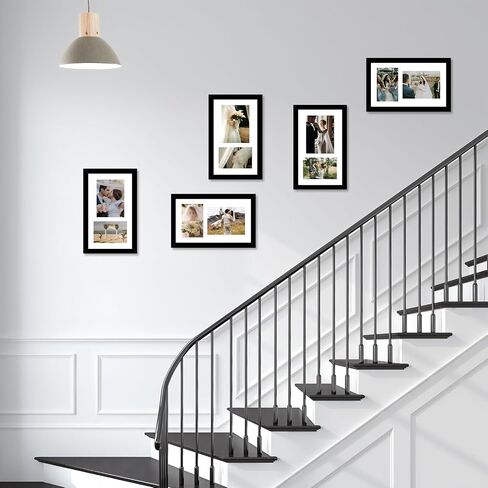 Wood 8x14 Collage Picture frames, Display 4x6 and 5x7 with Mat or 8x14 Without Mat, Wall Hanging 2 Opening Photo Frame with Shatter Resistant Plexiglass, White Mat, Black in Saudi Arabia