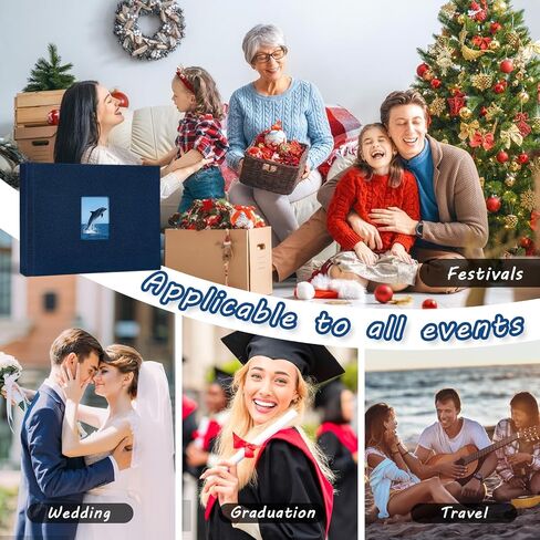 ألبوم صور Instax Mini مع مساحة للكتابة 52 جيبًا وغطاء من الكتان مع نافذة أمامية متوافقة مع Fujifilm وPolaroid وHP Sprocket وبطاقات صور KPOP، هدية كتاب صور ممتازة من Kuword، كحلي in Kuwait