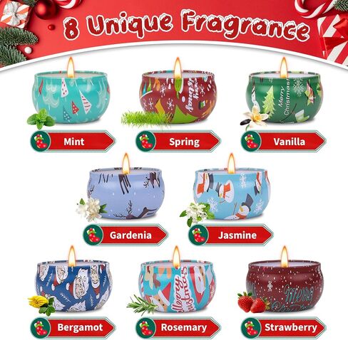 Christmas Candle Set, 8 Pack Christmas Scented Candles, 20oz Scented Candle Gift for Women Men, Aromatherapy Soy Wax Candles with Holiday Scents, Idea for New Year, Winter Décor，Party Decor in Saudi Arabia