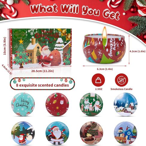 Christmas Candle Set, 8 Pack Christmas Scented Candles, 20oz Scented Candle Gift for Women Men, Aromatherapy Soy Wax Candles with Holiday Scents, Idea for New Year, Winter Décor，Party Decor in Saudi Arabia