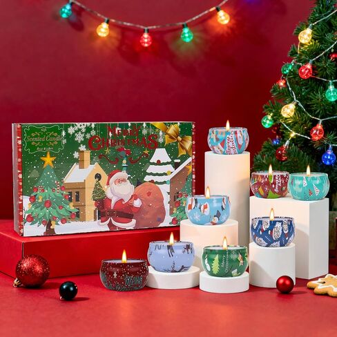 Christmas Candle Set, 8 Pack Christmas Scented Candles, 20oz Scented Candle Gift for Women Men, Aromatherapy Soy Wax Candles with Holiday Scents, Idea for New Year, Winter Décor，Party Decor in Saudi Arabia