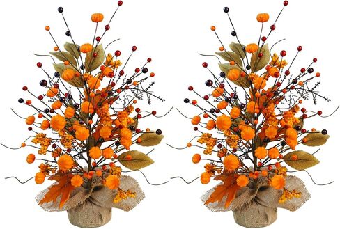 Fall Table Tree, Tabletop Artificial Fall Tree with Sunflowers Berries Maple Leaves Burlap Base Fall Decorations for Autumn Office Home Harvest Thanksgiving Party in Saudi Arabia