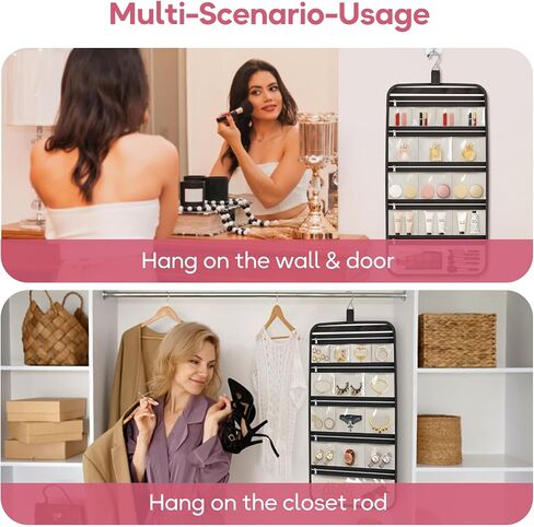 MISSLO Large Hanging Jewelry Organizer Travel Foldable Jewelry Roll Storage Case with 14 Cotton Zippered Pockets for Closet, Traveling, Suitcase in Saudi Arabia