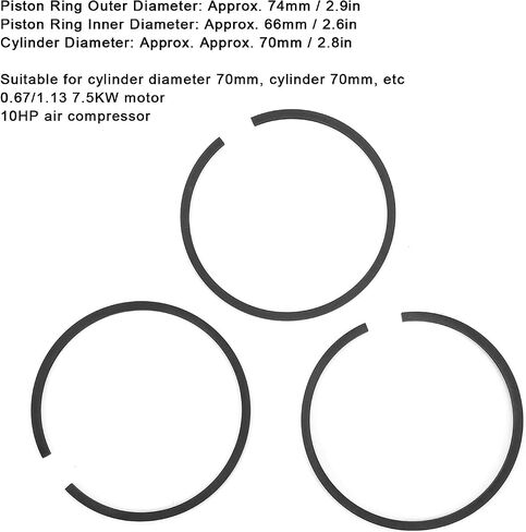 Piston Ring, Pneumatic Piston Ring 70mm for 0.67/1.13 7.5KW Motor Air Compressor(3-Pack), Air Compressor Accessories, Automotive Engine Piston Rings in Saudi Arabia