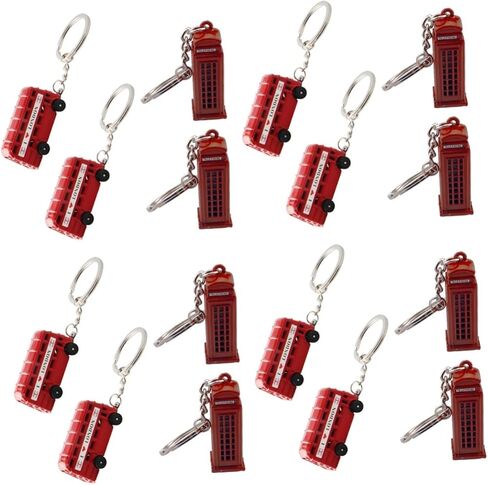 SUPVOX 16 Pcs London Double Decker Bus and Telephone Booth Metal Keychains Set - Creative Keychain Accessories for Souvenirs (2 Buses + 2 Phone Booths, Red) in Saudi Arabia