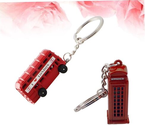 SUPVOX 16 Pcs London Double Decker Bus and Telephone Booth Metal Keychains Set - Creative Keychain Accessories for Souvenirs (2 Buses + 2 Phone Booths, Red) in Saudi Arabia