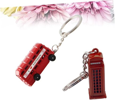 SUPVOX 16 Pcs London Double Decker Bus and Telephone Booth Metal Keychains Set - Creative Keychain Accessories for Souvenirs (2 Buses + 2 Phone Booths, Red) in Saudi Arabia