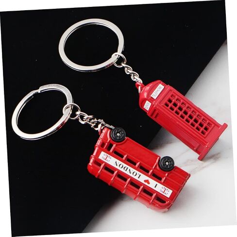 SUPVOX 16 Pcs London Double Decker Bus and Telephone Booth Metal Keychains Set - Creative Keychain Accessories for Souvenirs (2 Buses + 2 Phone Booths, Red) in Saudi Arabia