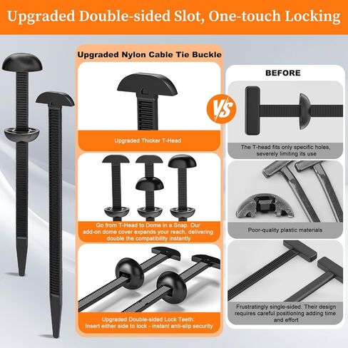 Coopache Nylon Universal Cable Tie Buckle for Car Heavy Duty, Upgraded Automotive Zipper Clips, Double-Sided Gear, Top Movable Dome (Black 50 PCS) in Saudi Arabia