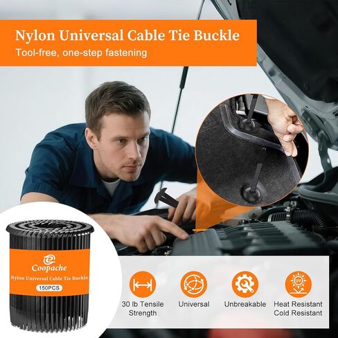 Coopache Nylon Universal Cable Tie Buckle for Car Heavy Duty, Upgraded Automotive Zipper Clips, Double-Sided Gear, Top Movable Dome (Black 50 PCS) in Saudi Arabia