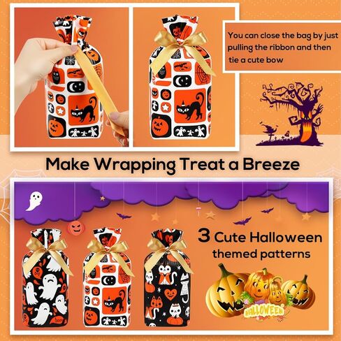 HRX Package 50pcs Halloween Treat Bags, 5.8x9x2.4 inch Drawstring Candy Bags Small Goodie Bags for Trick or Treat in Kuwait