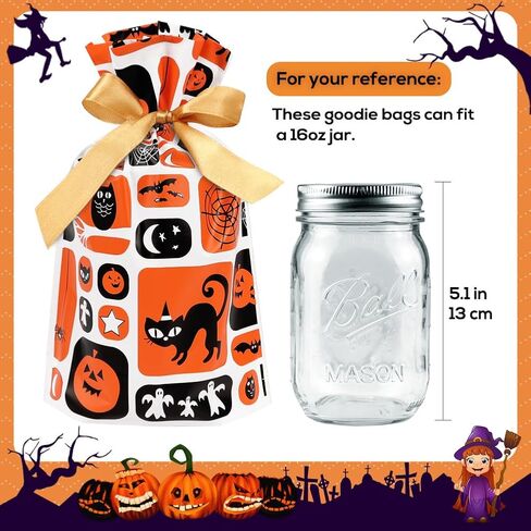 HRX Package 50pcs Halloween Treat Bags, 5.8x9x2.4 inch Drawstring Candy Bags Small Goodie Bags for Trick or Treat in Kuwait
