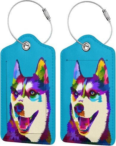 Luggage Tag Husky Leather Suitcase Tags Identifiers Privacy Cover Address Card Id Label with Stainless Steel Loop for Travel Bag Baggage Labels for Women Men Travel Essentials 2 Pcs in Kuwait