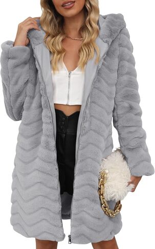 Bellivera Womens Leopard Print Fleece Coat, Spring and Winter Fashion Fuzzy Jacket Faux Fur Fluffy Cardigan Overcoat in Kuwait