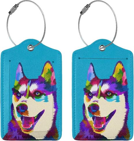 Luggage Tag Husky Leather Suitcase Tags Identifiers Privacy Cover Address Card Id Label with Stainless Steel Loop for Travel Bag Baggage Labels for Women Men Travel Essentials 2 Pcs in Kuwait