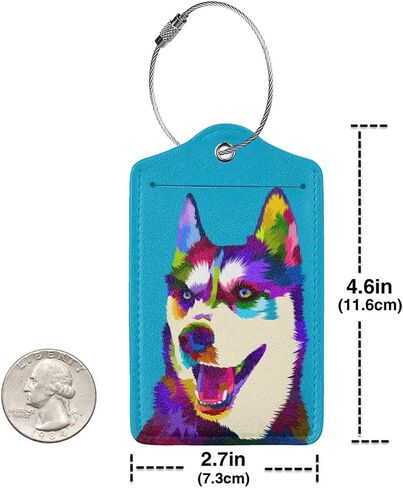 Luggage Tag Husky Leather Suitcase Tags Identifiers Privacy Cover Address Card Id Label with Stainless Steel Loop for Travel Bag Baggage Labels for Women Men Travel Essentials 2 Pcs in Kuwait