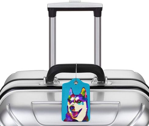 Luggage Tag Husky Leather Suitcase Tags Identifiers Privacy Cover Address Card Id Label with Stainless Steel Loop for Travel Bag Baggage Labels for Women Men Travel Essentials 2 Pcs in Kuwait