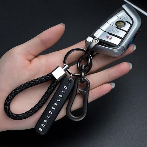 Anti-Lost Car Keychain with Phone Number Tag, Leather Braided Keyring, and Durable Metal Hook for Keys and Luggage in Saudi Arabia