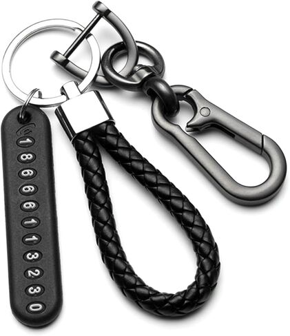 Anti-Lost Car Keychain with Phone Number Tag, Leather Braided Keyring, and Durable Metal Hook for Keys and Luggage in Saudi Arabia