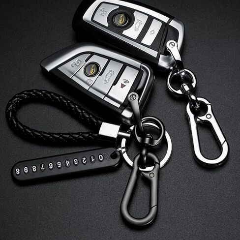 Anti-Lost Car Keychain with Phone Number Tag, Leather Braided Keyring, and Durable Metal Hook for Keys and Luggage in Saudi Arabia