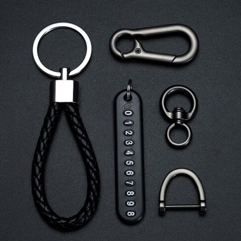 Anti-Lost Car Keychain with Phone Number Tag, Leather Braided Keyring, and Durable Metal Hook for Keys and Luggage in Saudi Arabia
