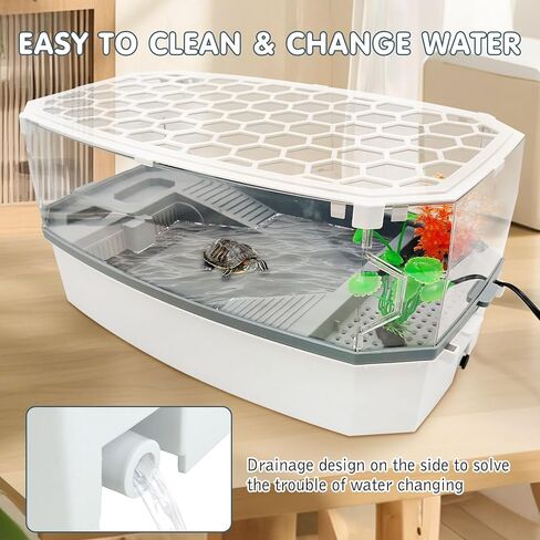Hamiledyi Small Turtle Tank Kit with Lid Acrylic Turtle Aquarium with Water Pump Basking Platform Bottom Drainage Multi-Function Area Turtle Habitat for Turtles Crabs Crayfish Tortoises in Kuwait