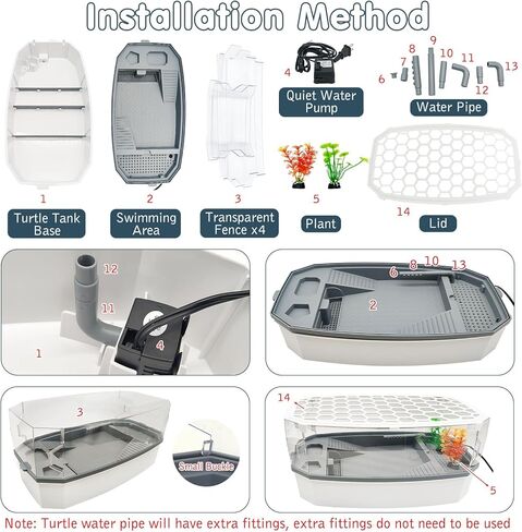 Hamiledyi Small Turtle Tank Kit with Lid Acrylic Turtle Aquarium with Water Pump Basking Platform Bottom Drainage Multi-Function Area Turtle Habitat for Turtles Crabs Crayfish Tortoises in Kuwait