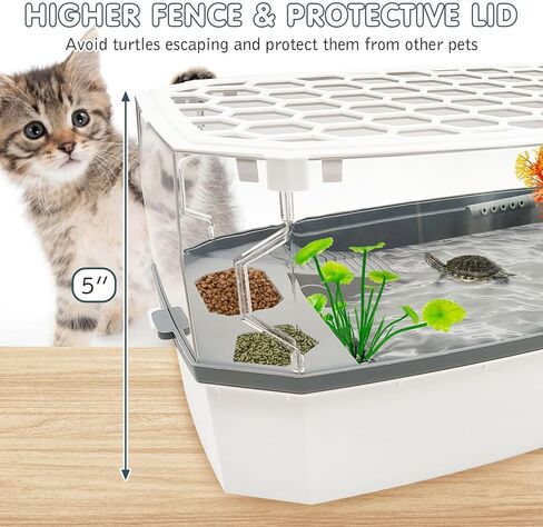 Hamiledyi Small Turtle Tank Kit with Lid Acrylic Turtle Aquarium with Water Pump Basking Platform Bottom Drainage Multi-Function Area Turtle Habitat for Turtles Crabs Crayfish Tortoises in Kuwait