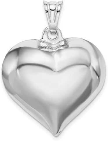 925 Sterling Silver Rhodium-plated Puffed Heart Pendant (L- 1.14 Inch, W- 1.10 Inch) in Saudi Arabia