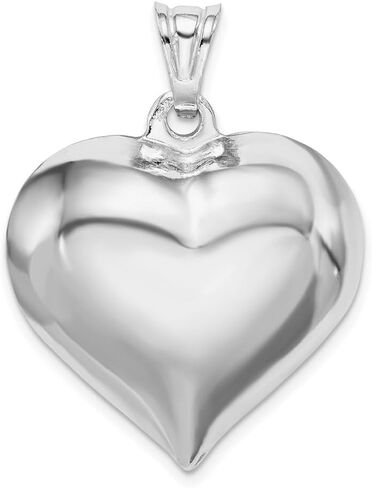 925 Sterling Silver Rhodium-plated Puffed Heart Pendant (L- 1.14 Inch, W- 1.10 Inch) in Saudi Arabia