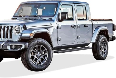 لوحات تشغيل APS مقاس 6 بوصات باللون الأسود غير اللامع متوافقة مع Jeep Gladiator 2020-2025 Crew Cab من الفولاذ المقاوم للصدأ (قضبان Nerf وخطوات جانبية وقضبان جانبية) in Saudi Arabia