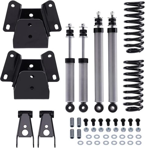 مجموعة تخفيض maXpeedingrods 3 بوصة أمامية و4 بوصة خلفية لسيارة Ford F100/F150 1973-1979 2WD، شماعة قطرة وتكبل، زنبرك ملفوف منخفض، صدمات السقوط in Saudi Arabia