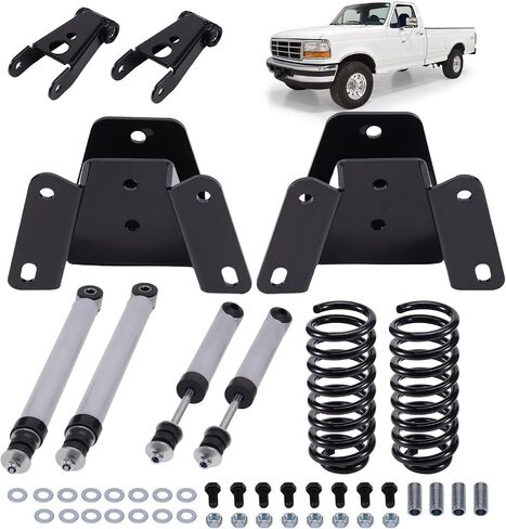 مجموعة تخفيض maXpeedingrods 3 بوصة أمامية و4 بوصة خلفية لسيارة Ford F100/F150 1973-1979 2WD، شماعة قطرة وتكبل، زنبرك ملفوف منخفض، صدمات السقوط in Saudi Arabia