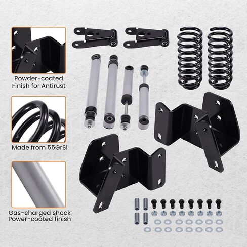 مجموعة تخفيض maXpeedingrods 3 بوصة أمامية و4 بوصة خلفية لسيارة Ford F100/F150 1973-1979 2WD، شماعة قطرة وتكبل، زنبرك ملفوف منخفض، صدمات السقوط in Saudi Arabia