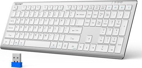 TECKNET Wireless Keyboard, Rechargeable 2.4GHz USB Bluetooth Keyboard for 4 Multi Devices, Ultra Slim Full Size Keyboards for Computer, Laptop, Tablet, Smart TV, Phone in Saudi Arabia