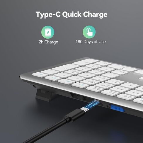 TECKNET Wireless Keyboard, Rechargeable 2.4GHz USB Bluetooth Keyboard for 4 Multi Devices, Ultra Slim Full Size Keyboards for Computer, Laptop, Tablet, Smart TV, Phone in Saudi Arabia