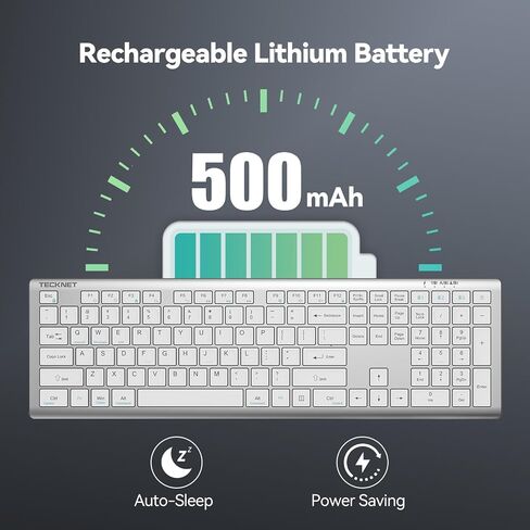 TECKNET Wireless Keyboard, Rechargeable 2.4GHz USB Bluetooth Keyboard for 4 Multi Devices, Ultra Slim Full Size Keyboards for Computer, Laptop, Tablet, Smart TV, Phone in Saudi Arabia