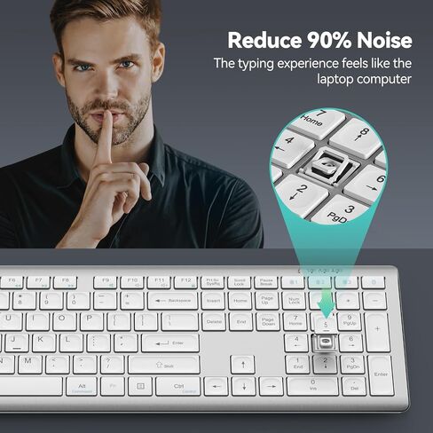 TECKNET Wireless Keyboard, Rechargeable 2.4GHz USB Bluetooth Keyboard for 4 Multi Devices, Ultra Slim Full Size Keyboards for Computer, Laptop, Tablet, Smart TV, Phone in Saudi Arabia