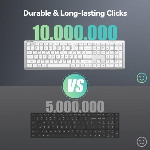 TECKNET Wireless Keyboard, Rechargeable 2.4GHz USB Bluetooth Keyboard for 4 Multi Devices, Ultra Slim Full Size Keyboards for Computer, Laptop, Tablet, Smart TV, Phone in Saudi Arabia