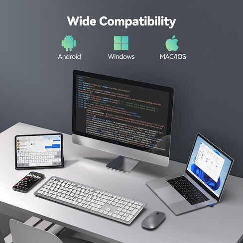 TECKNET Wireless Keyboard, Rechargeable 2.4GHz USB Bluetooth Keyboard for 4 Multi Devices, Ultra Slim Full Size Keyboards for Computer, Laptop, Tablet, Smart TV, Phone in Saudi Arabia