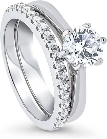 BERRICLE Sterling Silver Solitaire Wedding Engagement Promise Rings for Her, Stackable Band Ring Set for Women, Round Cubic Zirconia CZ, 1-3 Piece Set in Saudi Arabia