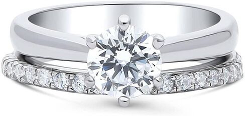BERRICLE Sterling Silver Solitaire Wedding Engagement Promise Rings for Her, Stackable Band Ring Set for Women, Round Cubic Zirconia CZ, 1-3 Piece Set in Saudi Arabia