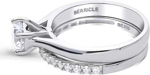 BERRICLE Sterling Silver Solitaire Wedding Engagement Promise Rings for Her, Stackable Band Ring Set for Women, Round Cubic Zirconia CZ, 1-3 Piece Set in Saudi Arabia